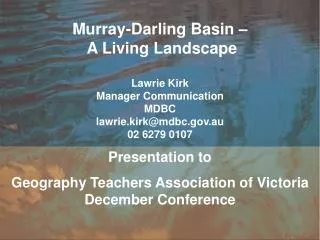 Presentation to Geography Teachers Association of Victoria December Conference