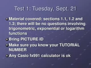Test 1: Tuesday, Sept. 21