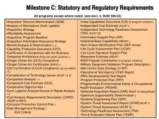 Milestone C: Statutory and Regulatory Requirements