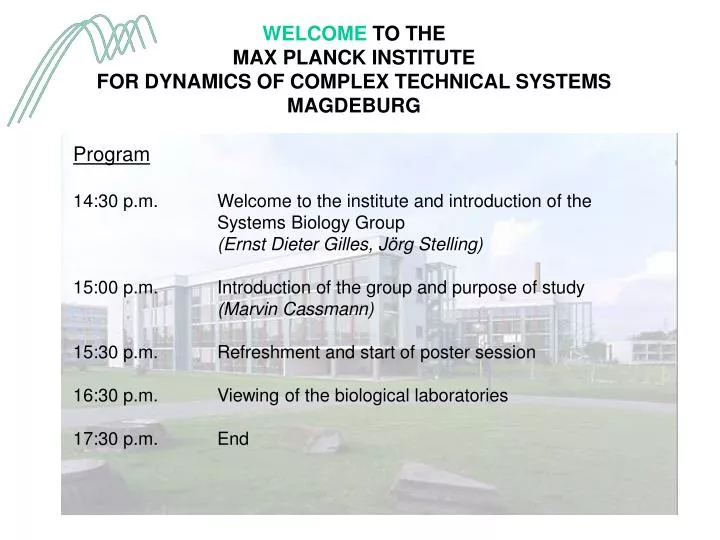 welcome to the max planck institute for dynamics of complex technical systems magdeburg