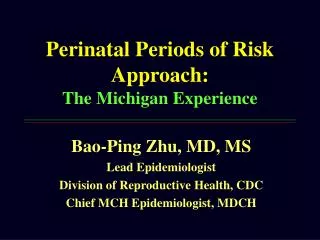 Perinatal Periods of Risk Approach: The Michigan Experience
