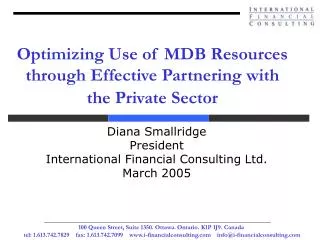Optimizing Use of MDB Resources through Effective Partnering with the Private Sector