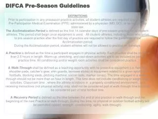 DIFCA Pre-Season Guidelines