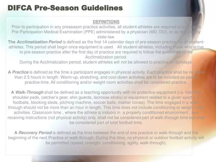 difca pre season guidelines