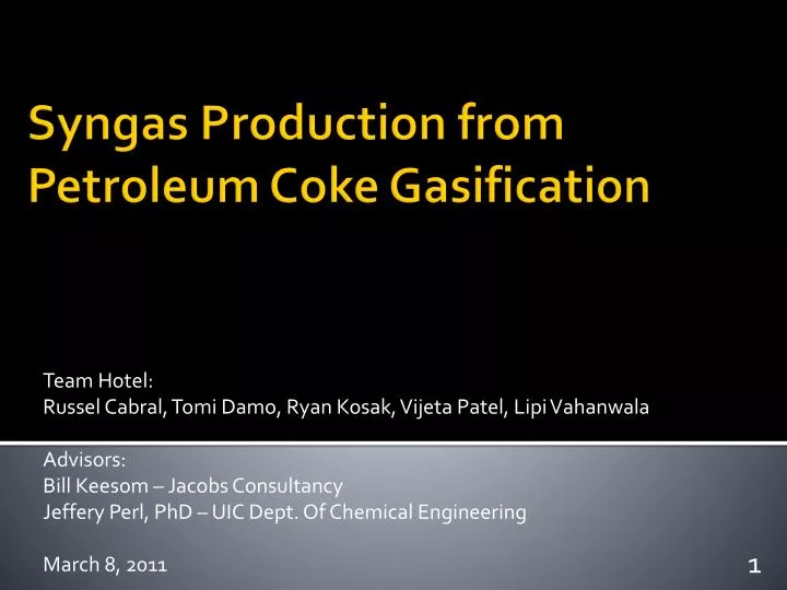 syngas production from petroleum coke gasification