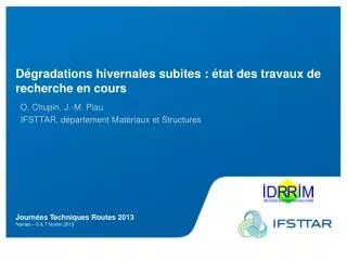 Journées Techniques Routes 2013 Nantes – 6 &amp; 7 février 2013