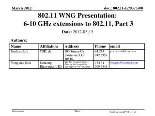 802.11 WNG Presentation: 6-10 GHz extensions to 802.11, Part 3