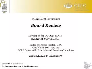 CORE OMM Curriculum Board Review