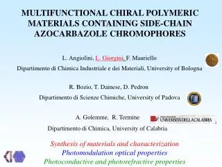 MULTIFUNCTIONAL CHIRAL POLYMERIC MATERIALS CONTAINING SIDE-CHAIN AZOCARBAZOLE CHROMOPHORES