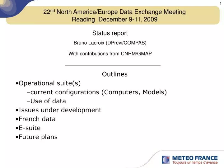 22 nd north america europe data exchange meeting reading december 9 11 2009