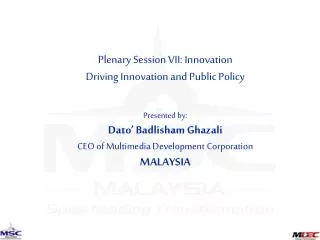 Plenary Session VII: Innovation Driving Innovation and Public Policy