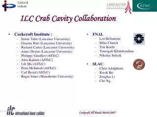 ILC Crab Cavity Collaboration