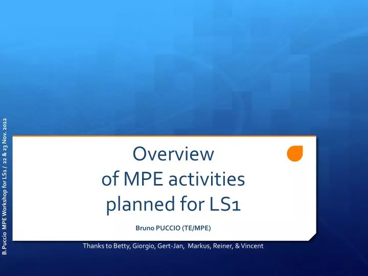 overview of mpe activities planned for ls1