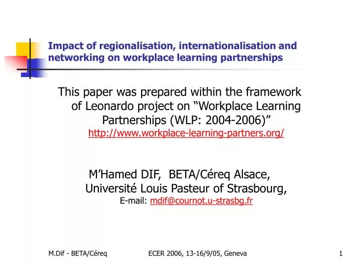 impact of regionalisation internationalisation and networking on workplace learning partnerships