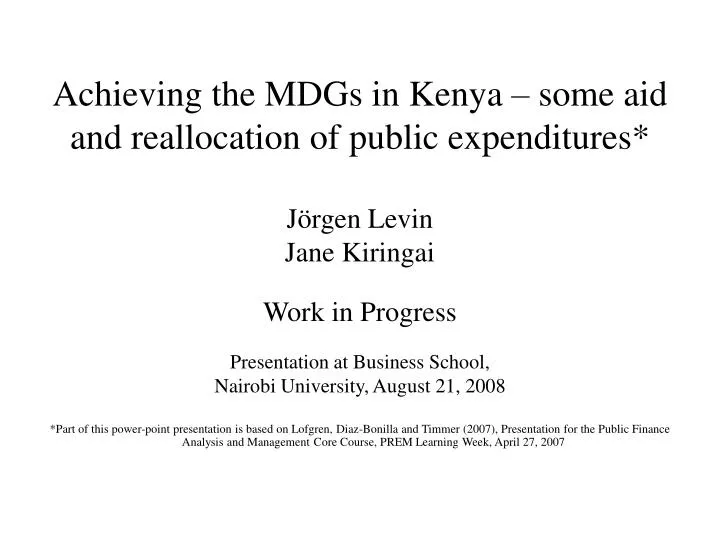 achieving the mdgs in kenya some aid and reallocation of public expenditures