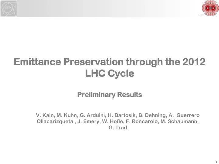 emittance preservation through the 2012 lhc cycle preliminary results