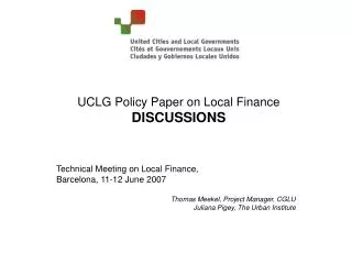 UCLG Policy Paper on Local Finance DISCUSSIONS
