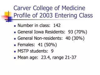 Carver College of Medicine Profile of 2003 Entering Class