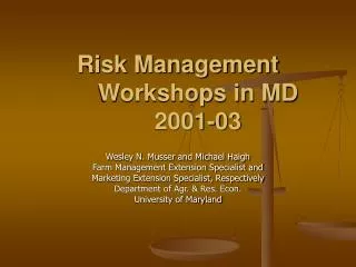 Risk Management Workshops in MD 2001-03