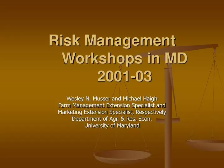 risk management workshops in md 2001 03