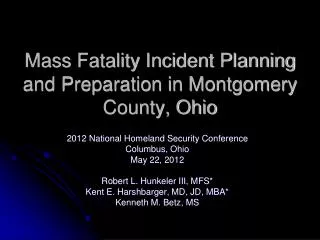 Mass Fatality Incident Planning and Preparation in Montgomery County, Ohio