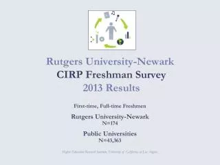 Rutgers University-Newark CIRP Freshman Survey 2013 Results