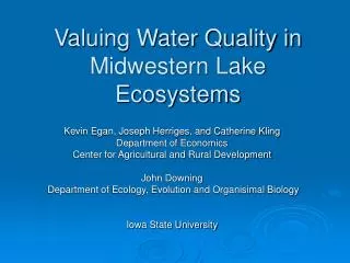 Valuing Water Quality in Midwestern Lake Ecosystems