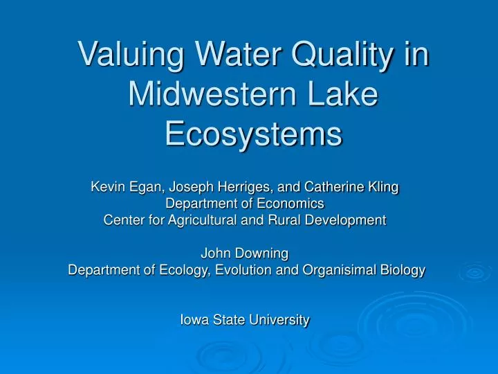 valuing water quality in midwestern lake ecosystems