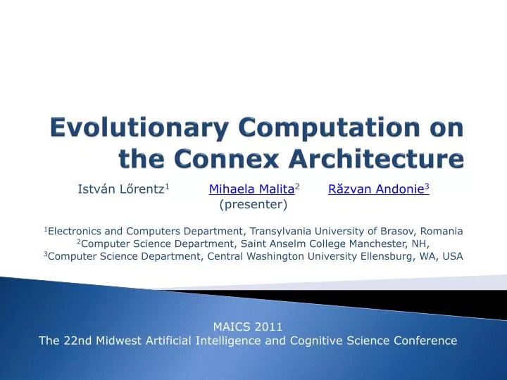 evolutionary computation on the connex architecture