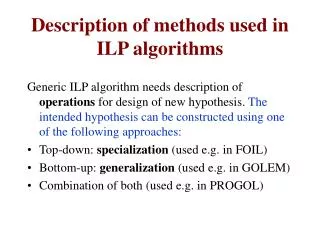 Description of m ethods used in ILP algorithms
