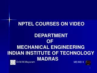 NPTEL COURSES ON VIDEO DEPARTMENT OF