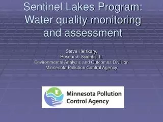 Sentinel Lakes Program: Water quality monitoring and assessment