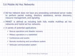 5.6 Mobile Ad Hoc Networks