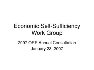 Economic Self-Sufficiency Work Group