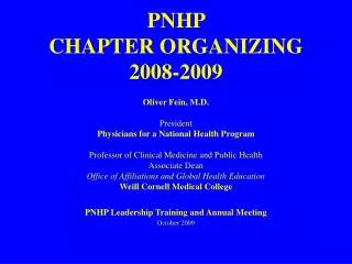 PNHP CHAPTER ORGANIZING 2008-2009