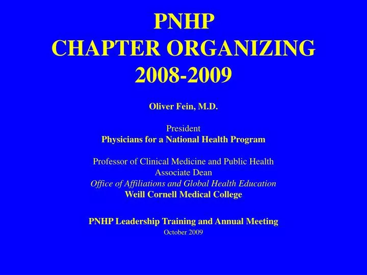 pnhp chapter organizing 2008 2009
