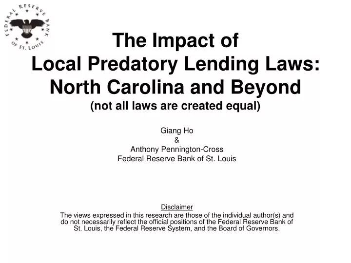 the impact of local predatory lending laws north carolina and beyond not all laws are created equal