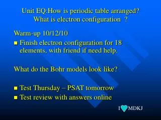 Unit EQ:How is periodic table arranged? What is electron configuration ?