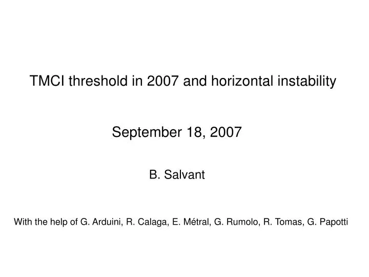 tmci threshold in 2007 and horizontal instability