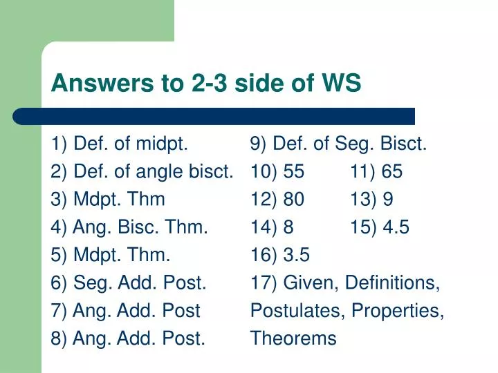 answers to 2 3 side of ws