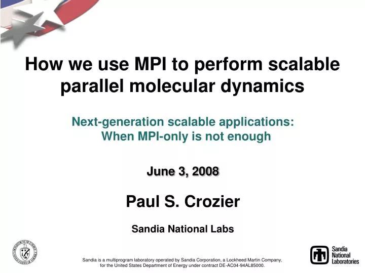 how we use mpi to perform scalable parallel molecular dynamics