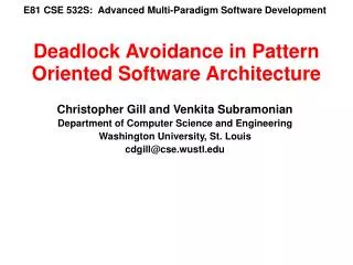 E81 CSE 532S: Advanced Multi-Paradigm Software Development