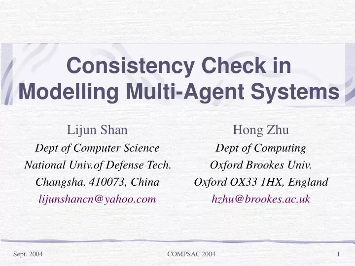 consistency check in modelling multi agent systems