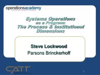 Systems Operations as a Program: The Process &amp; Institutional Dimensions