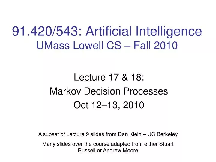 91 420 543 artificial intelligence umass lowell cs fall 2010
