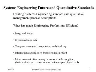 Systems Engineering Future and Quantitative Standards