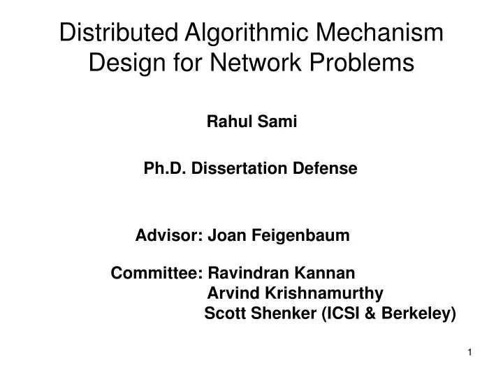 distributed algorithmic mechanism design for network problems