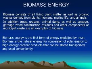 BIOMASS ENERGY