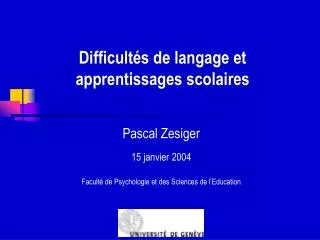 difficult s de langage et apprentissages scolaires