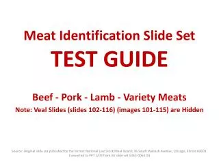 Meat Identification Slide Set TEST GUIDE